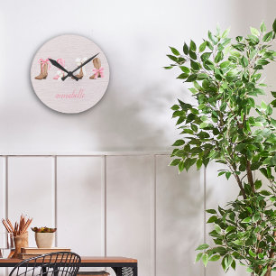 Cute Coquette Cowgirl Boots Personalised  Round Clock
