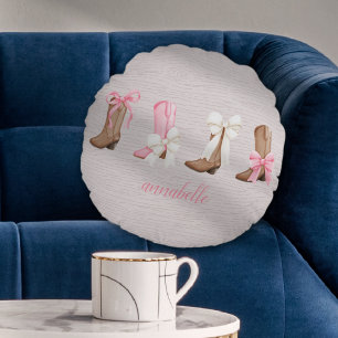 Cute Coquette Cowgirl Boots Personalised  Round Cushion