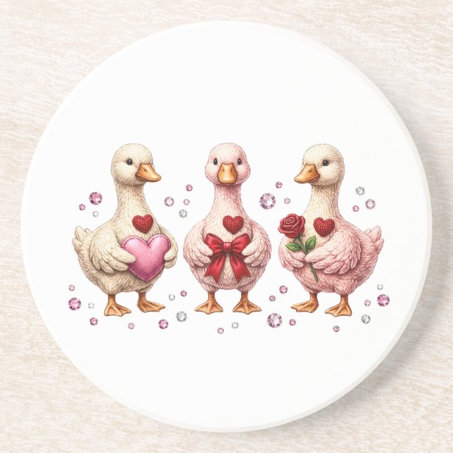 Cute Coquette geese friends  Coaster (Front)