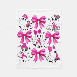 Cute Coquette Ghost Hold Pink Ribbon Breast Cancer Fleece Blanket