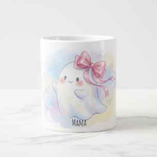 Cute Coquette Ghost with Pink Bow Personalized Hal Large Coffee Mug