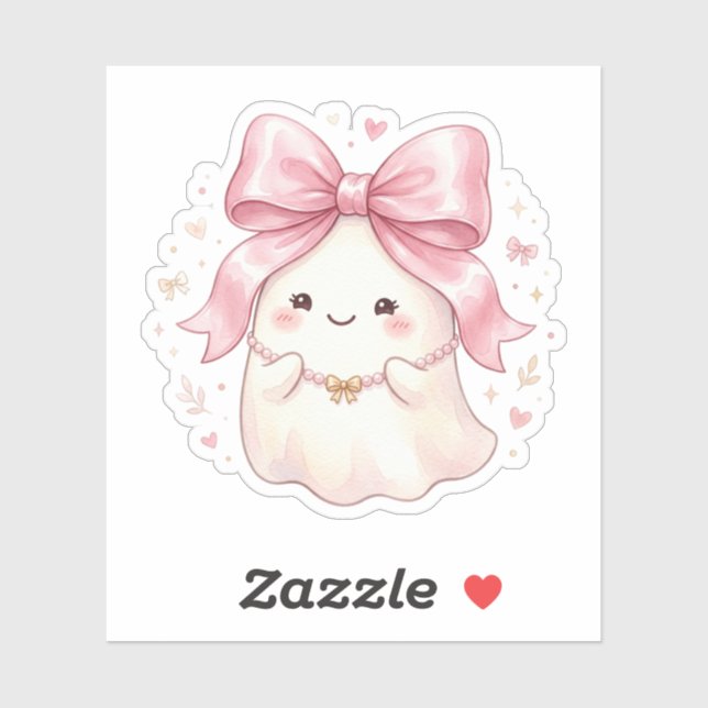 Cute Coquette Ghost With Pink Satin Bow Halloween  (Sheet)