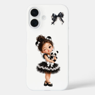 Cute Coquette Girl Black Bow Panda iPhone Case