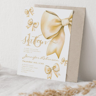 Cute Coquette Gold Bow Sweet 16 Birthday Party  Invitation