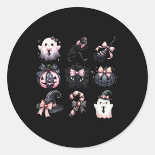 Cute Coquette Halloween Bows Black Pink Halloween Classic Round Sticker