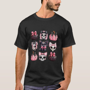 Cute Coquette Halloween Bows Black Pink Halloween  T-Shirt
