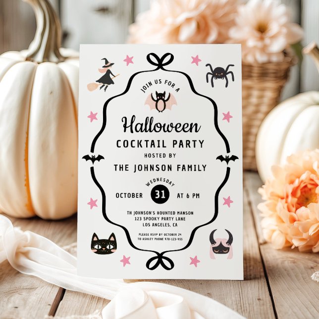 Cute Coquette Halloween Cocktail Party Invitation (Cute Coquette Halloween Cocktail Party Invitation)