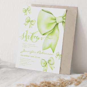Cute Coquette Lime Green Bow Sweet 16  Invitation