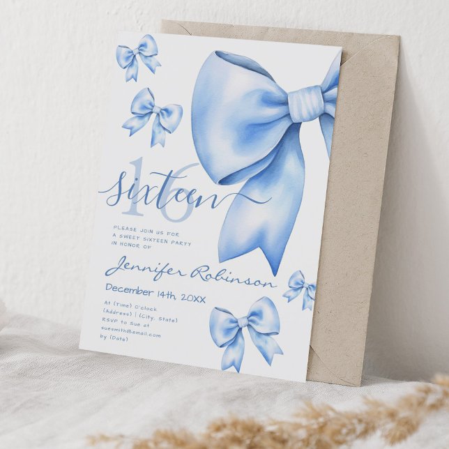Cute Coquette Navy Blue Bow Sweet 16  Invitation (Cute Coquette Navy Blue Bow Sweet 16 Invitation)
