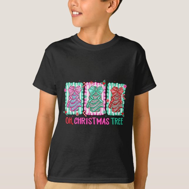 Cute Coquette Oh Christmas Tree Cake Bow Tis The S T-Shirt (Front)