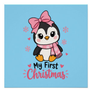 cute coquette penguin first christmas toddler tee poster