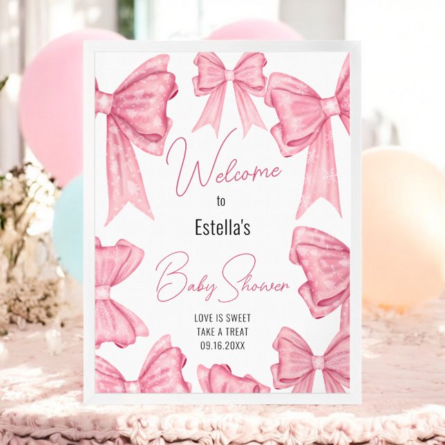 Cute Coquette Pink Bow Baby Shower Welcome Sign (Cute Coquette Pink Bow Baby Shower Welcome Sign)
