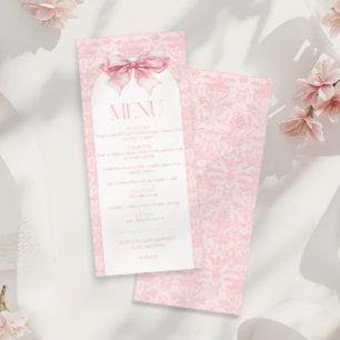 Cute Coquette Pink Bow Damask Baby Girl Shower  Menu
