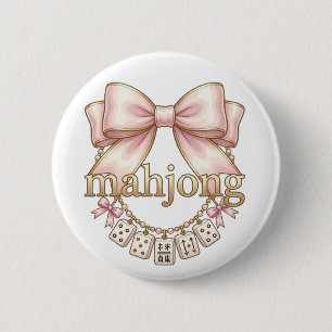 Cute Coquette Pink Bow Mahjong Charm Women's 6 Cm Round Badge