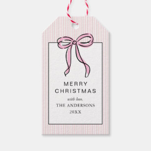 Cute Coquette Pink Bow Merry Christmas Gift Tags