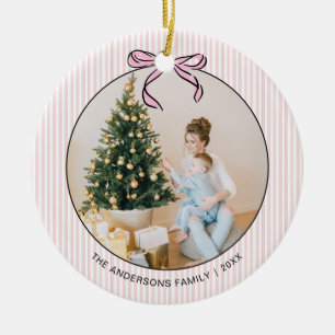 Cute Coquette Pink Bow Photo Christmas Ceramic Or Tree Decoration