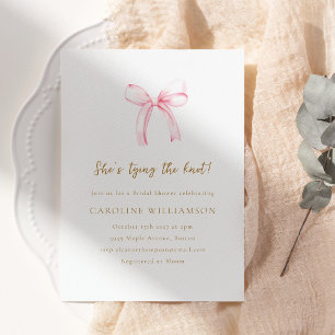 Cute Coquette Pink Bow Tying Knot Bridal Shower Invitation