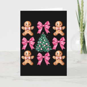Cute Coquette Pink Bow Xmas Gingerbread Man Christ Card