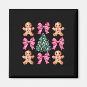 Cute Coquette Pink Bow Xmas Gingerbread Man Christ Magnet