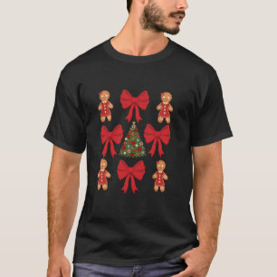 Cute Coquette Pink Bow Xmas Gingerbread Man Christ T-Shirt