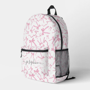 Cute coquette pink ribbon bow personalised printed backpack
