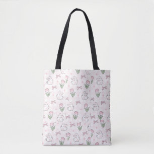 Cute Coquette Pink Ribbon/ White Bunny Tote bag