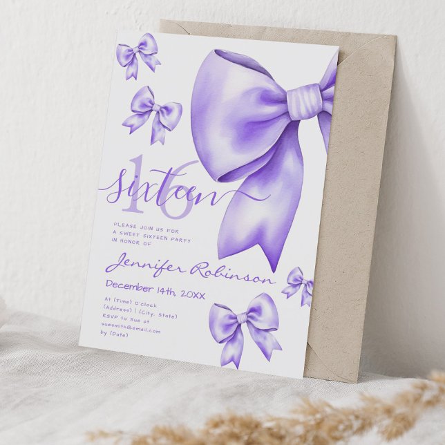 Cute Coquette Purple Bow Sweet 16  Invitation (Cute Coquette Purple Bow Sweet 16 Invitation)