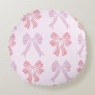 Cute Coquette Ribbon Bows Pattern Round Cushion