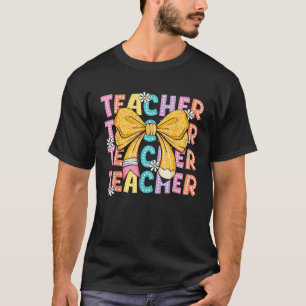 Cute Coquette Teacher Cute Bow Pencil Teacher Appr T-Shirt