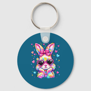 Cute coquette tie dye rabbit easter bunny women key ring