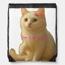 Cute Coquette White Cat "I'm Just a Girl" 