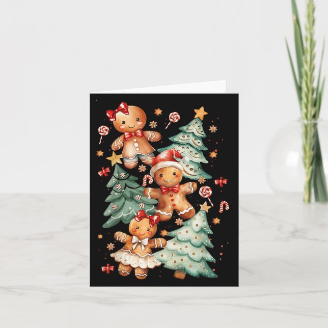 Cute Coquette Xmas Gingerbread Man Bow Christmas T Card (Front)