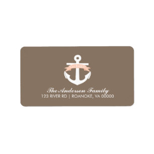 Cute Coral Anchor and Ribbon Nautical Baby Shower Label