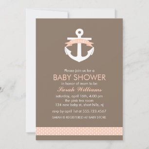 Cute Coral Anchor Nautical Theme Baby Shower Invitation