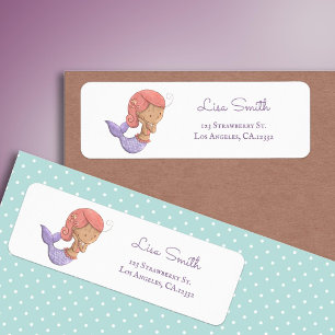 Cute Coral and Purple Mermaid Return Address