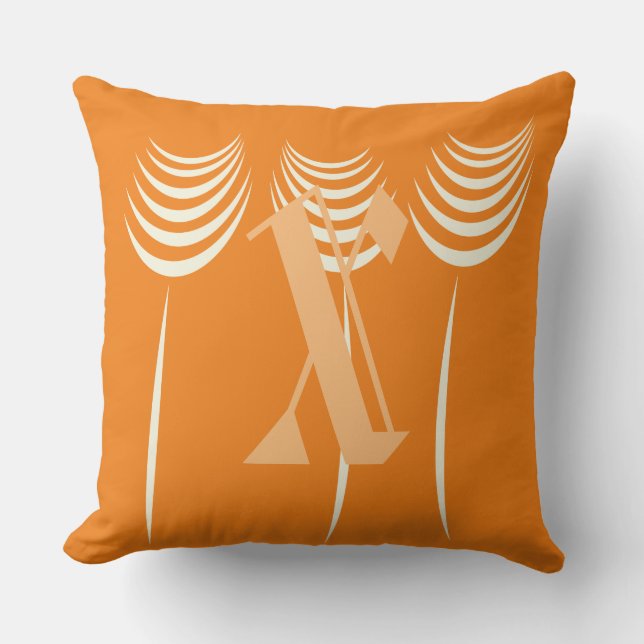 Cute Coral Black Custom Monogram Floral Cushion (Front)