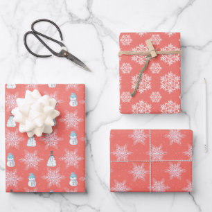 🎄 Cute coral Christmas pattern Wrapping Paper Sheet