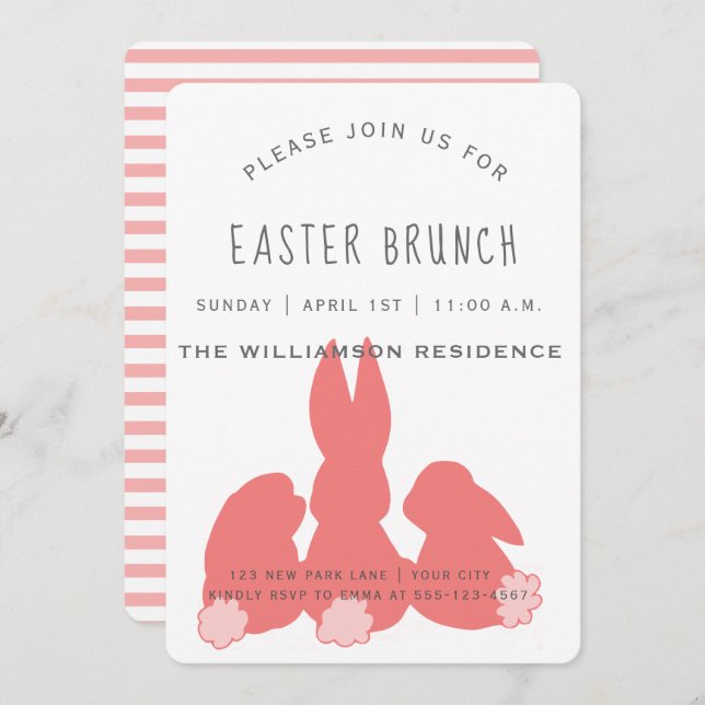 Cute Coral Easter Bunnies |  Brunch Invitation (Front/Back)