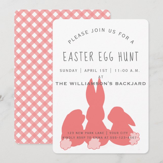 Cute Coral Easter Bunnies |  Egg Hunt Invitation (Front/Back)