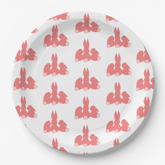 Cute Coral Easter Bunnies Paper Plates (Front)