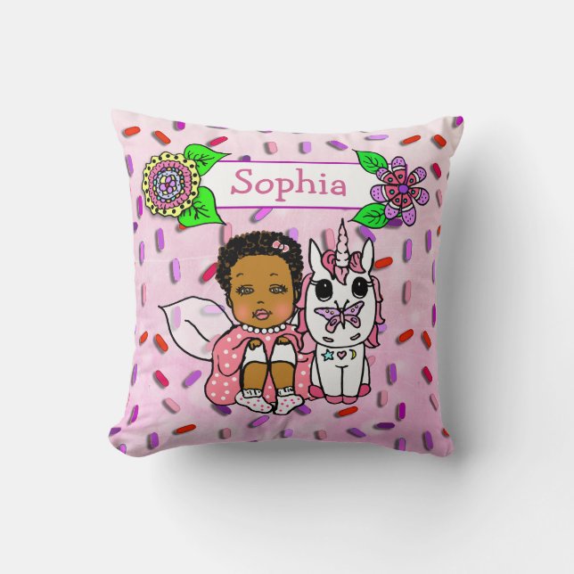 Cute Coral Fairy and Flowers Candy Sprinkles Cushion (Front)