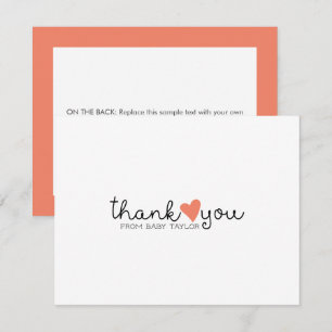 Cute Coral Orange Heart Baby Shower Thank You
