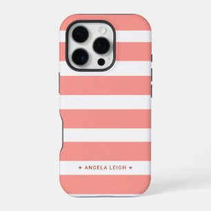 Cute Coral Pink Cabana Stripes iPhone 16 Pro Case