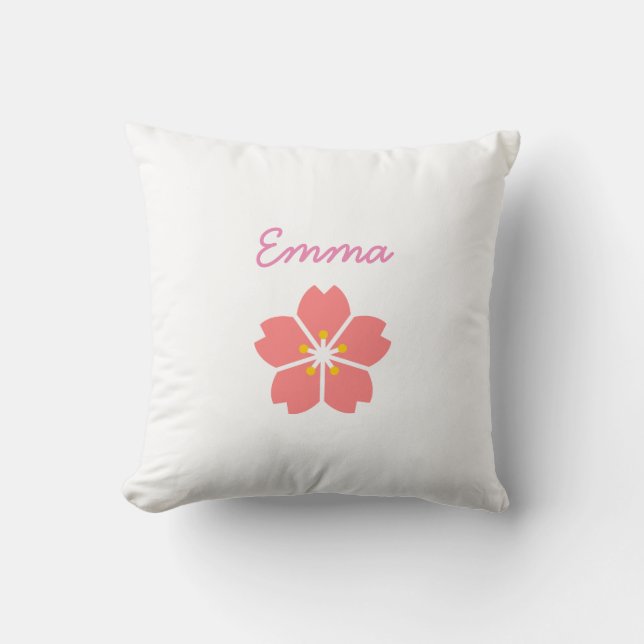 Cute Coral Pink Cherry Blossom Flower Baby Cushion (Front)