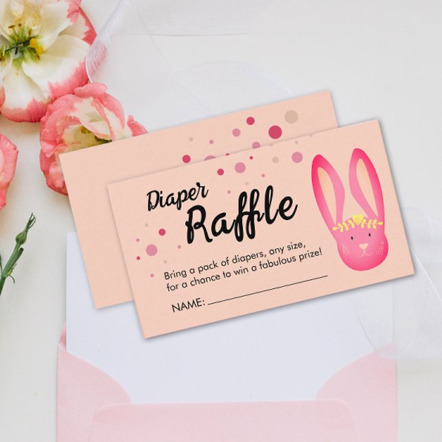 Cute Coral Pink Pastel Bunny Party Diaper Raffle Enclosure Card (Creator Uploaded)