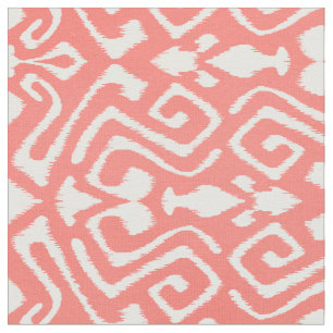Cute coral red and white ikat tribal patterns fabric