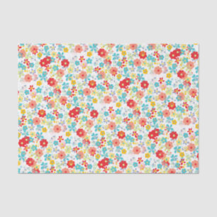 Cute Coral Red Pink Aqua Blue Floral Art Pattern Tissue Paper