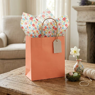 Cute Coral Red Pink Aqua Blue Floral Art Pattern Tissue Paper