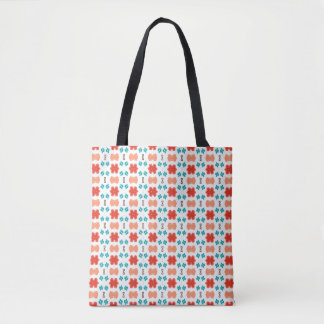 Cute Coral Teddy Bear Floral Pattern Tote Bag