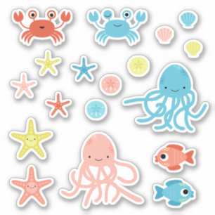 Cute Coral Yellow Blue Ocean Animals
